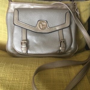 Beige purse with shoulder strap